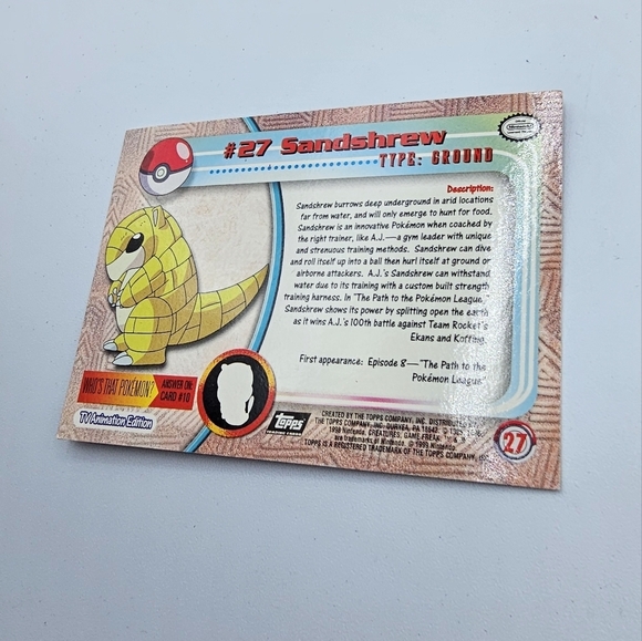 Pokemon 1999 TOPPS Sandshrew #27 Foil Chrome Black Logo TV Animation Card - Picture 3 of 4